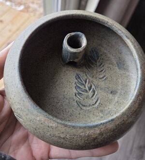 Handcrafted Ceramic Ikebana Flower Holder - Brown Blue Tones Signed